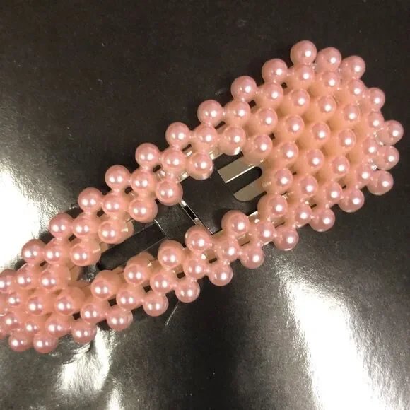 Pink Faux Pearls Hair Clips set of 2 - Picture 2 of 5